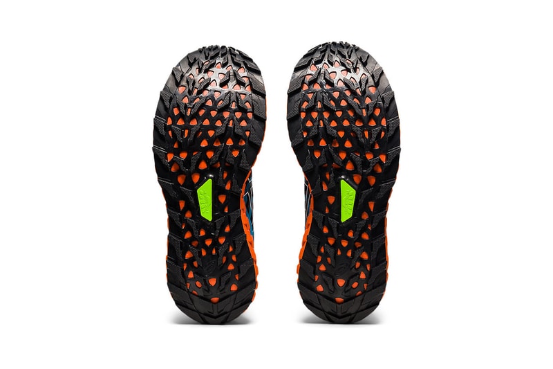 Asics trabuco max black digital orange aqua trail runners sneakers release information