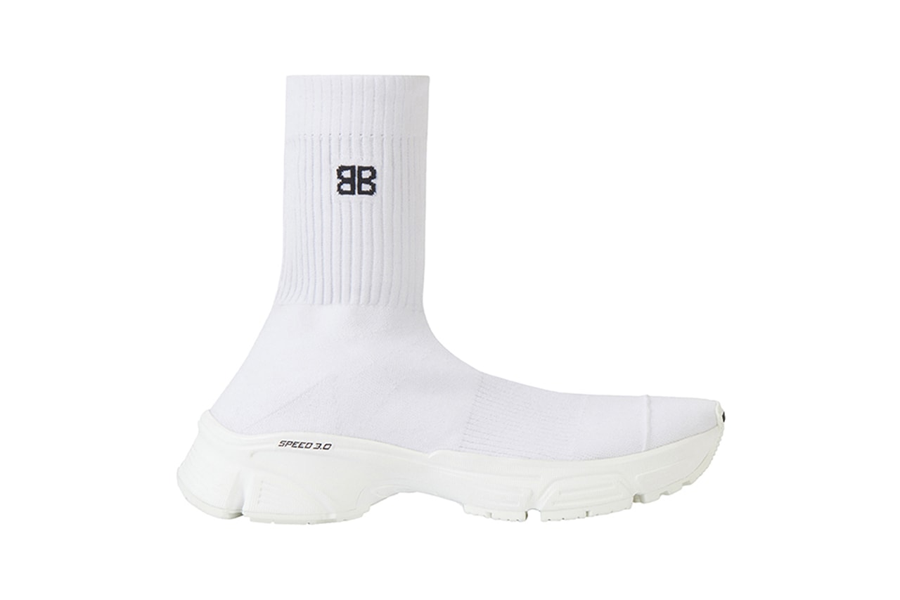 balenciaga speed trainer sneaker footwear sock fit knitted textile upper midsole white black luxury fashion 