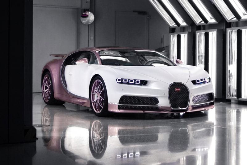 Bugatti Chiron Sport Matt Blanc and Silk Rosé alice Gris Rafale leather valentines day gift hypercars supercars racing Italian French H.R. Owen