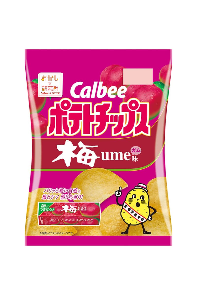 Calbee x Lotte Potato Chips Blueberry Gum Flavor Japanese Plum Ume 梅 Viral Food Trend Crisps Snacks Japan Food Eat Flavorings Taste Funny Research Institute Don Quijote APiTA Piago