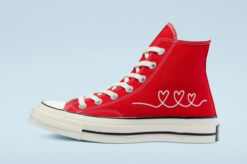 Converse Chuck Taylor All Star Run Star Hike Chuck 70 Valentine's Day Pack Release Information Drop Date February 14 Love Theme Hearts Shoes Footwear Sneakers White Black Red Embroidery Gifts for Him Present for Her Romance