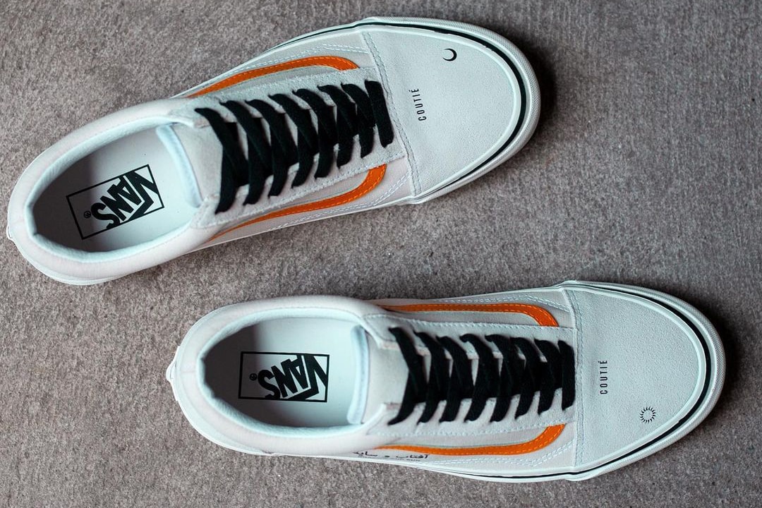 coutie custom vans old skool shadow and sun arabic text white black cream orange custom official release date info photos price store list buying guide