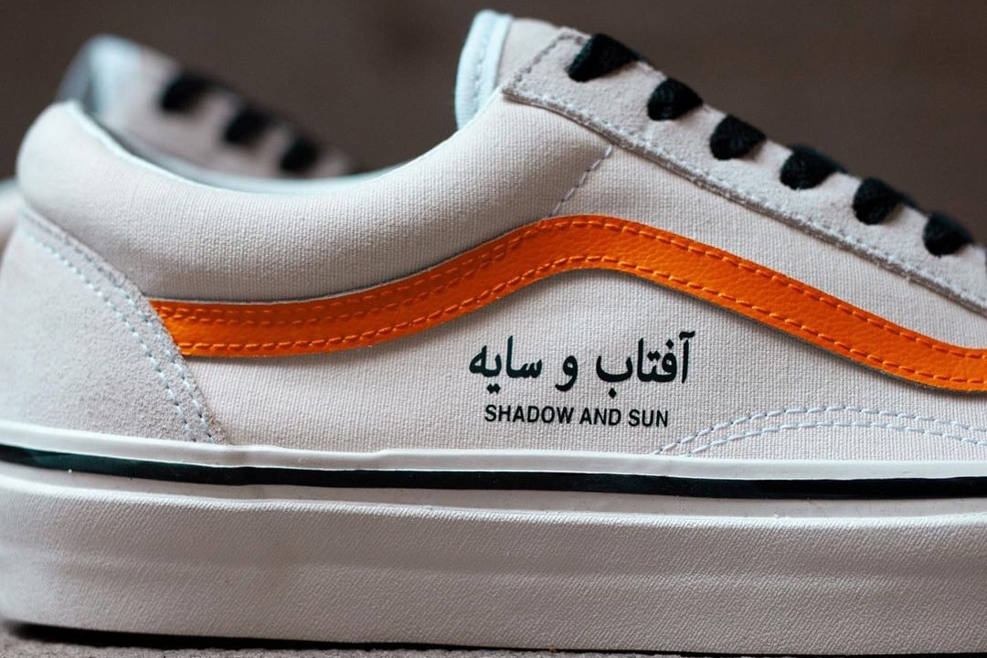 coutie custom vans old skool shadow and sun arabic text white black cream orange custom official release date info photos price store list buying guide
