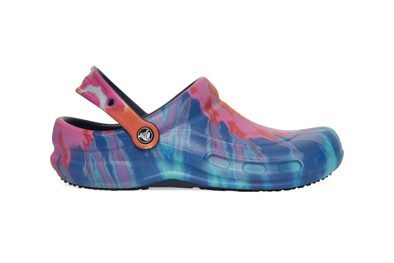 Crocs Bistro Graphic Clogs Navy Tie Dye Print Acid S21CR204044 NAV Guy Fieri Professional Chef Slides Mules Slingback Shoe Design Indoor COVID 19 Coronavirus Pandemic Footwear Trends Styles