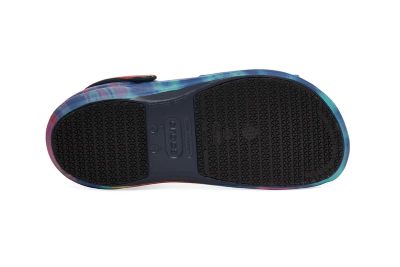 Crocs Bistro Graphic Clogs Navy Tie Dye Print Acid S21CR204044 NAV Guy Fieri Professional Chef Slides Mules Slingback Shoe Design Indoor COVID 19 Coronavirus Pandemic Footwear Trends Styles