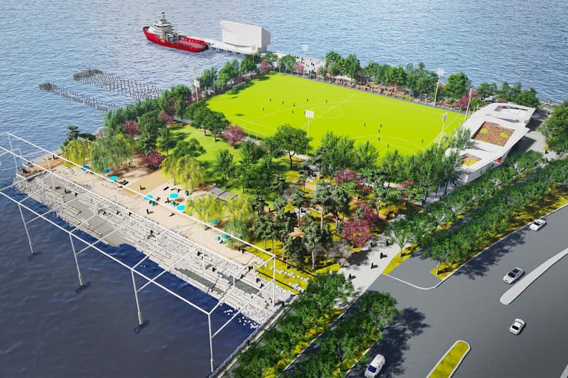 Gansevoort Peninsula Park Manhattan's First Public Beach James Corner Field Operations Hudson River Park Trust Pier 52 Gansevoort Little West 12th streets Battery Park Domino Park High Line New York City NYC