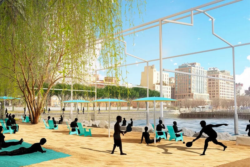 Gansevoort Peninsula Park Manhattan's First Public Beach James Corner Field Operations Hudson River Park Trust Pier 52 Gansevoort Little West 12th streets Battery Park Domino Park High Line New York City NYC 