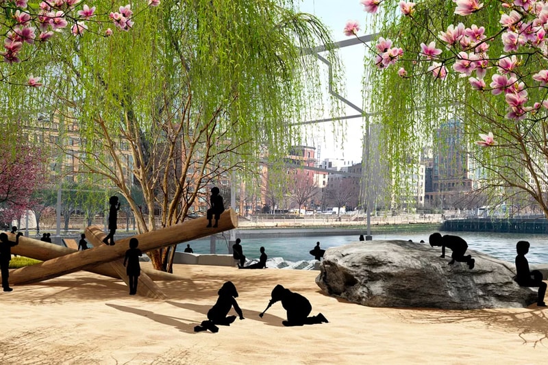 Gansevoort Peninsula Park Manhattan's First Public Beach James Corner Field Operations Hudson River Park Trust Pier 52 Gansevoort Little West 12th streets Battery Park Domino Park High Line New York City NYC 