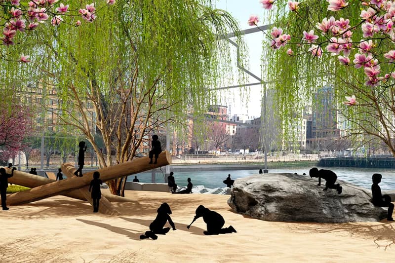 Gansevoort Peninsula Park Manhattan's First Public Beach James Corner Field Operations Hudson River Park Trust Pier 52 Gansevoort Little West 12th streets Battery Park Domino Park High Line New York City NYC