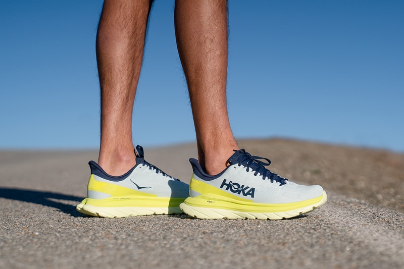 HOKA ONE ONE Mach 4 Sneaker Release Information long run support running trainers white and yellow