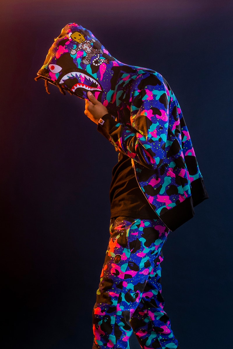 BAPE Kid Cudi 2021 Capsule menswear streetwear hoodies sweaters t shirts graphics sweats sweat pants shirts long sleeves jackets baby milo bape sta shark tiger collection