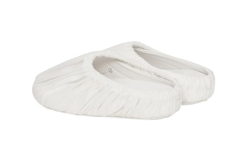 Maison Margiela Surgical Slip-On Mule White Off-White Nylon Upper Cloth Overlay Elasticated Band Round Toe Indoor House Shoe COVID Coronavirus Pandemic Locdown Chic Designer Suede Sole Made in Italy Slam Jam Exclusive Limited Edition