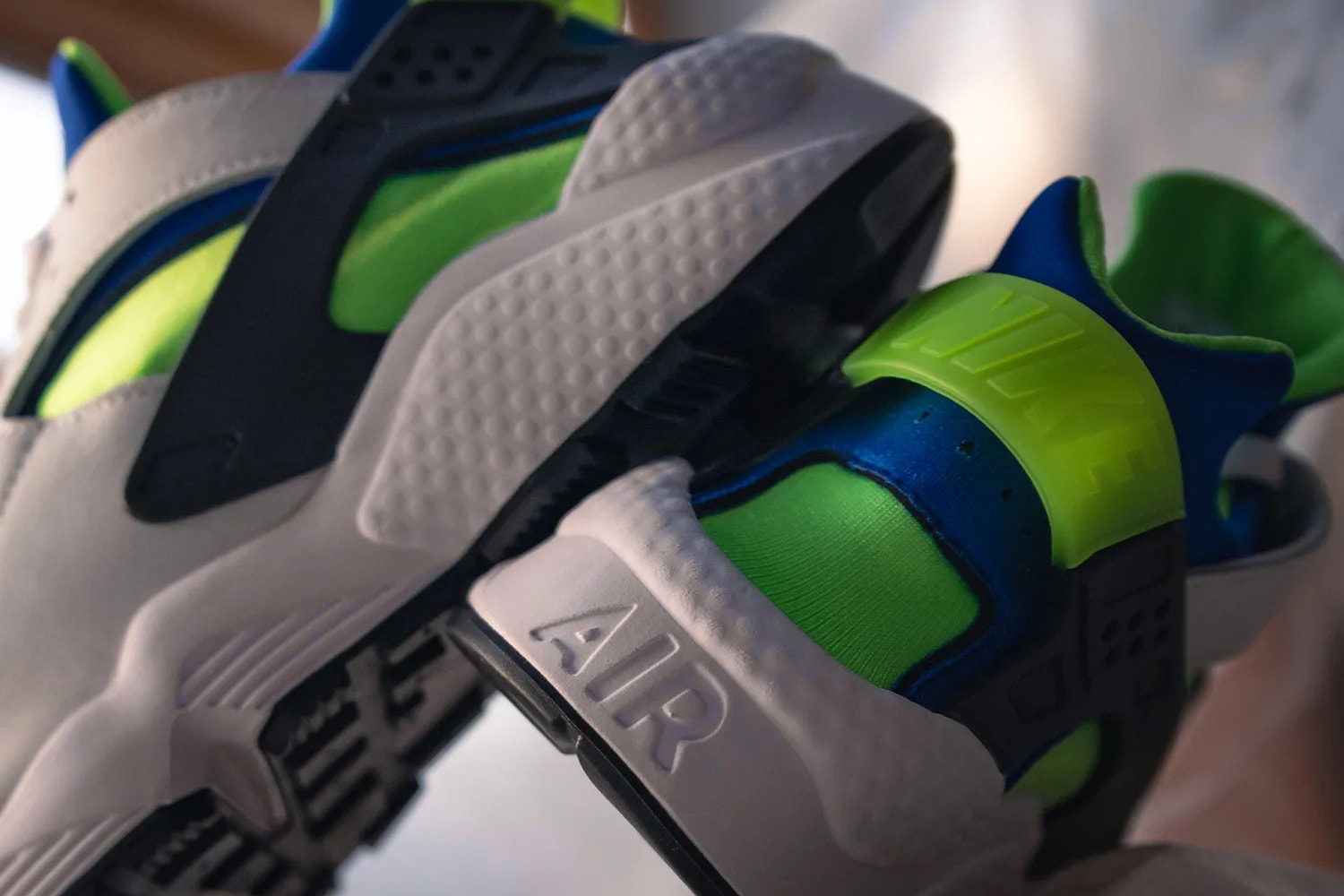 Nike Air Huarache OG "Scream Green" On-Feet Look closer detailed photographs pictures price release date info buy 130 usd retail resale dd1068-100
