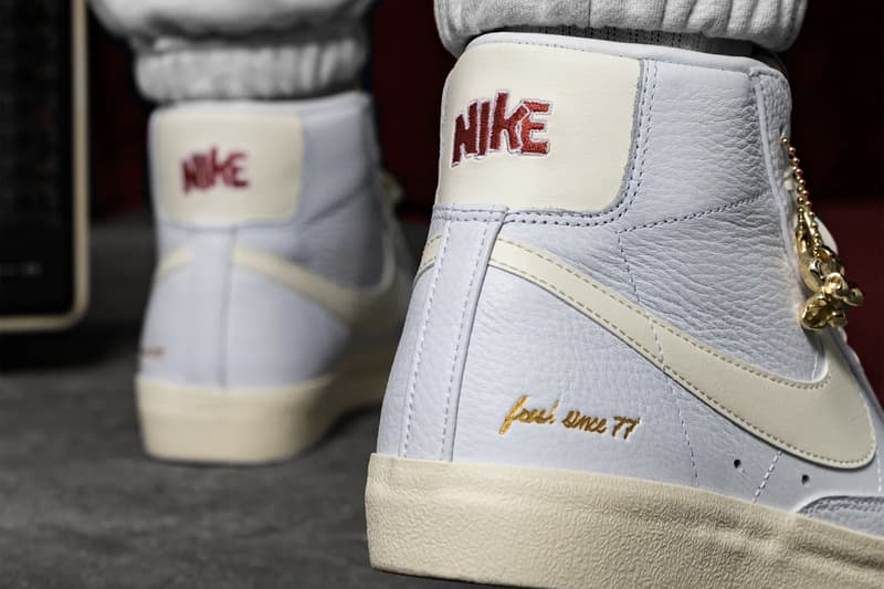 Nike Blazer Mid '77 Vintage "Popcorn" CW6421 100 White/Coconut Milk Colorway Premium Leather Upper Details Popped Corn Buttery Gold Embossing Pendant