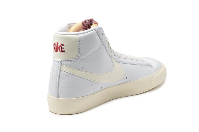 Nike Blazer Mid '77 Vintage "Popcorn" CW6421 100 White/Coconut Milk Colorway Premium Leather Upper Details Popped Corn Buttery Gold Embossing Pendant 