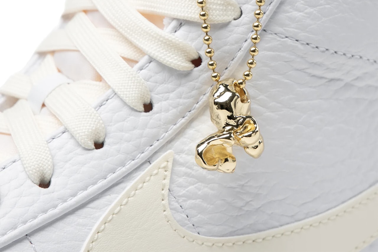 Nike Blazer Mid '77 Vintage "Popcorn" CW6421 100 White/Coconut Milk Colorway Premium Leather Upper Details Popped Corn Buttery Gold Embossing Pendant 