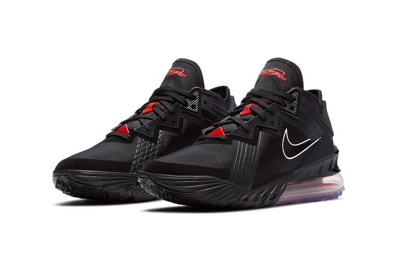 nike basketball lebron james 18 low black white university red CV7562 001 official release date info photos price store list buying guide