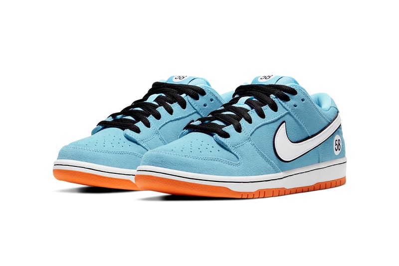 nike sb skateboarding dunk low gulf club 58 blue chill safety orange black white BQ6817 401 official release date info photos price store list buying guide