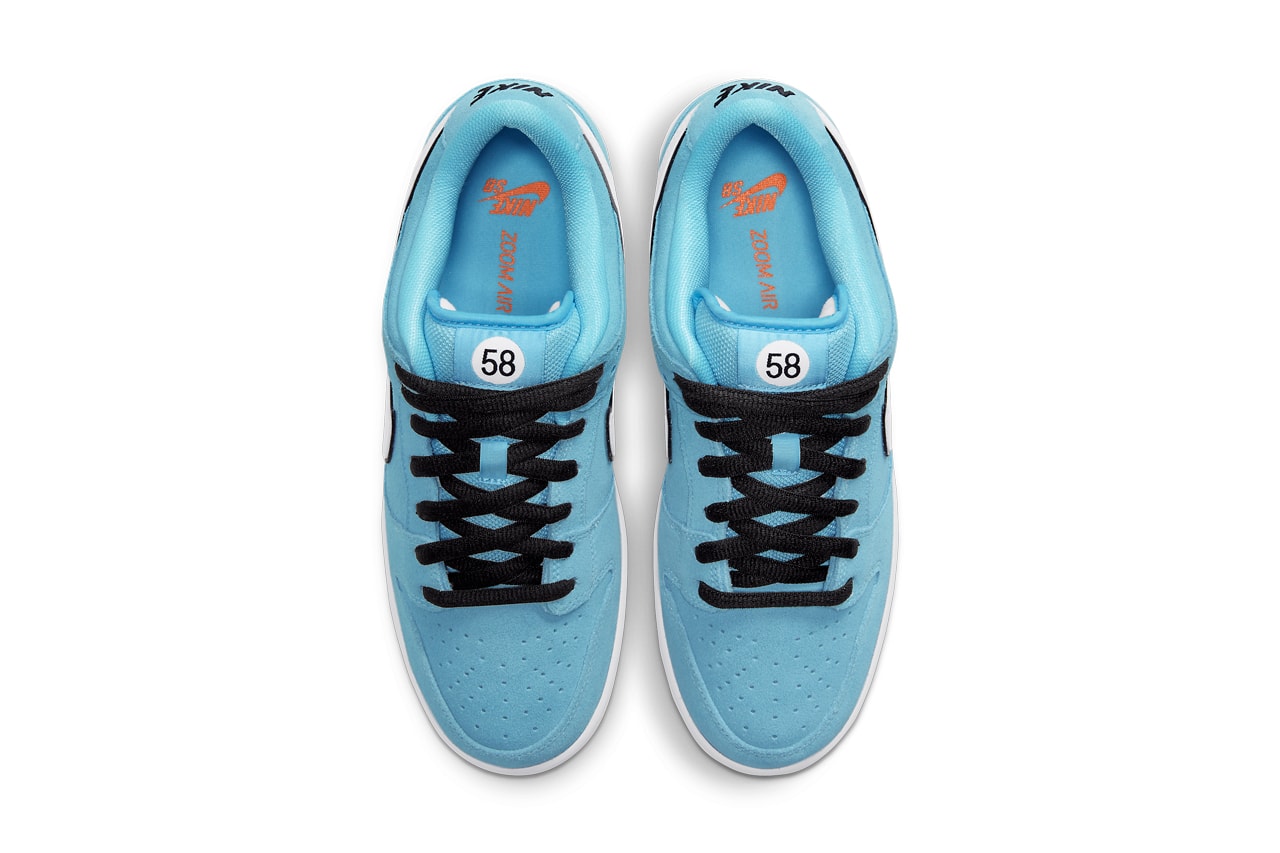 nike sb skateboarding dunk low gulf club 58 blue chill safety orange black white BQ6817 401 official release date info photos price store list buying guide