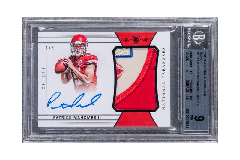 Patrick Mahomes Football Rookie Card Auction Most Expensive NFL Football Card Ever Kansas City Chiefs Super Bowl LV Tampa Bay Buccaneers Tom Brady Trading Cards American Football Goldin Auctions Record Breaking Record Setting World record 
