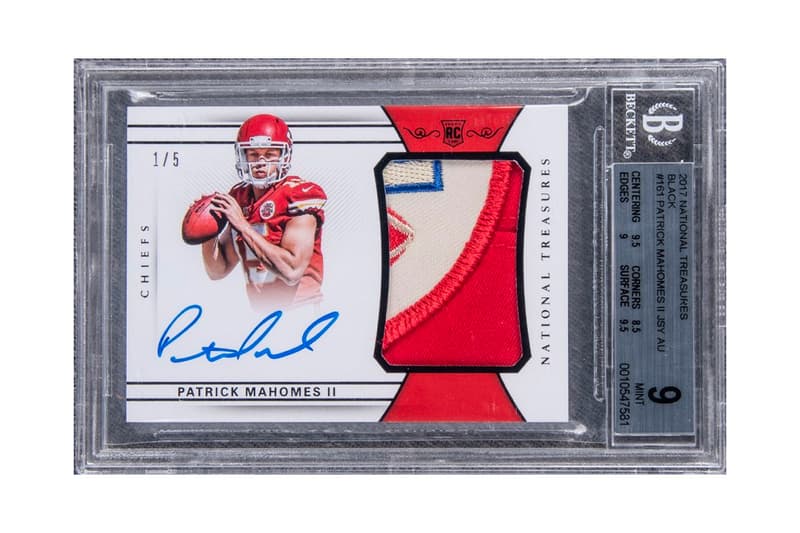 Patrick Mahomes Football Rookie Card Auction Most Expensive NFL Football Card Ever Kansas City Chiefs Super Bowl LV Tampa Bay Buccaneers Tom Brady Trading Cards American Football Goldin Auctions Record Breaking Record Setting World record