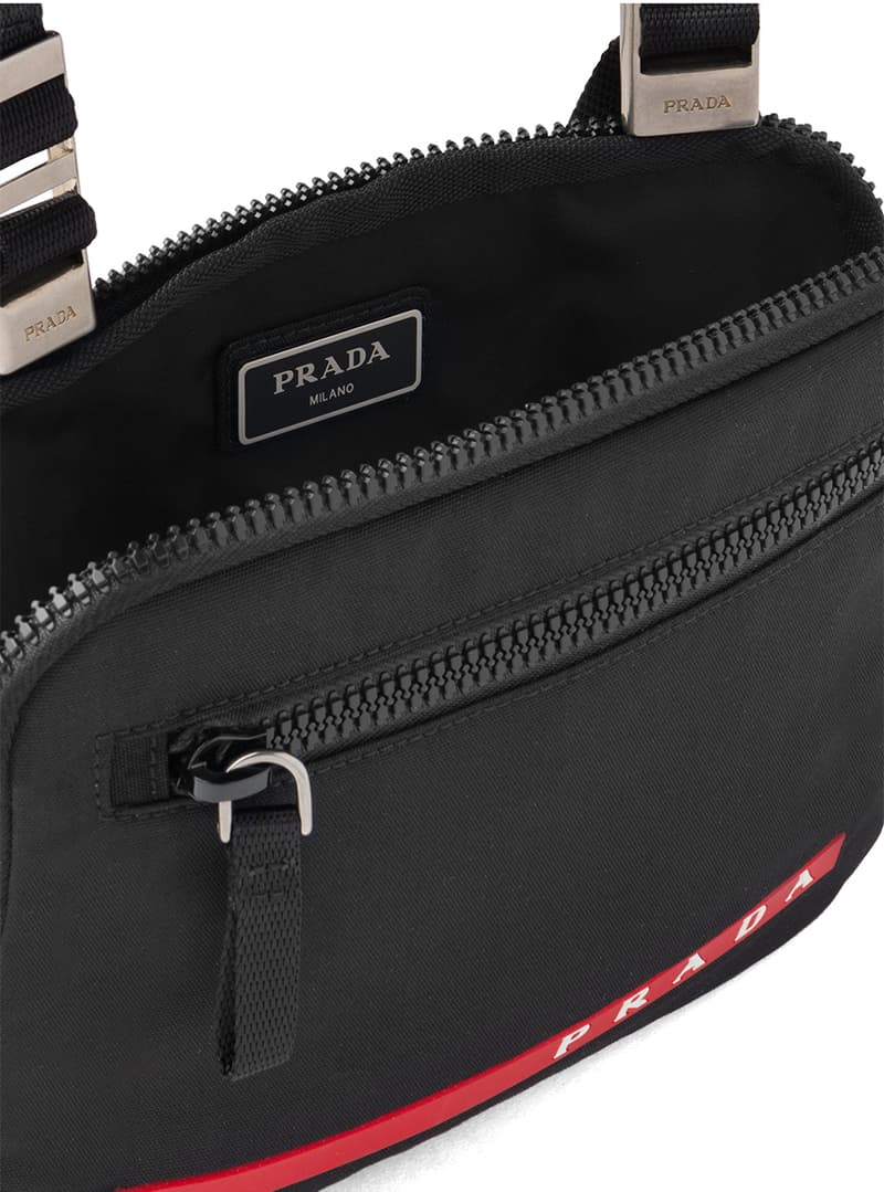 prada crossbody chest rig bag technical functional red Linea Rossa latex label designer luxury fashion streetwear accessories triangle logo