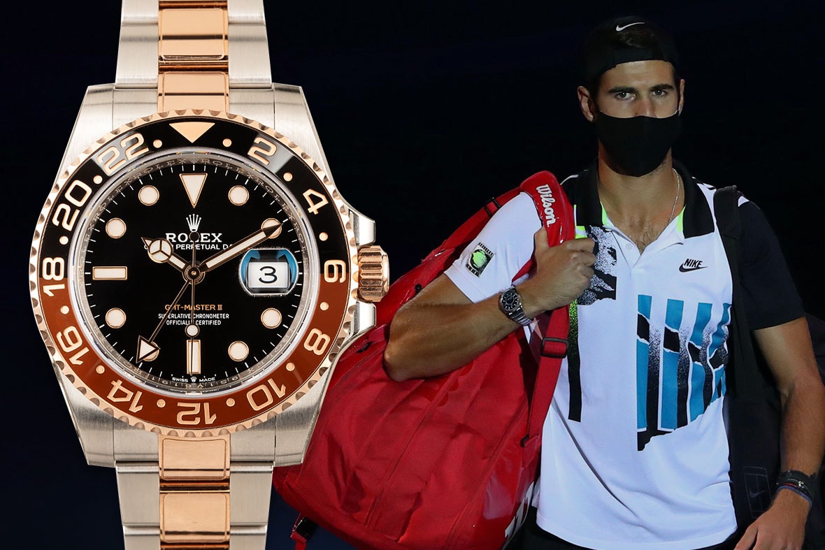 Rolex Tennis on court players wrist check round up Rafael Nadal  ATP Roger Federer Karen Khachanov Dominic Thiem Garbiñe muguruza Potro Stefanos Tsitsipas wrist watches sports Grand Slam Naomi Osaka 