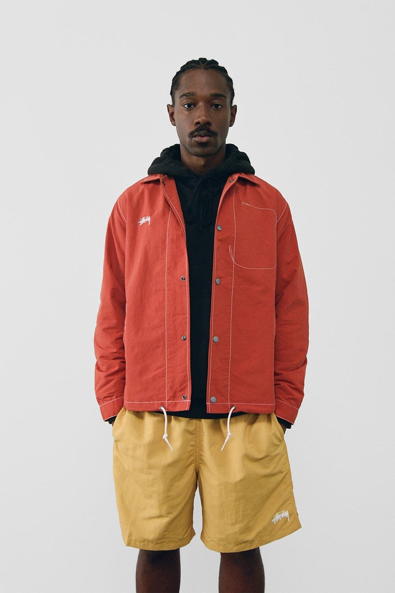 Stüssy Spring 2021 Collection Lookbook Release Information Drop Date Nike Air Huarache LE S21 Liam MacRae Cozy Sherpa Outerwear Hawaiian Prints Shirts T-Shirts Sweaters 8 Ball Print Knit Trousers Jackets Coats