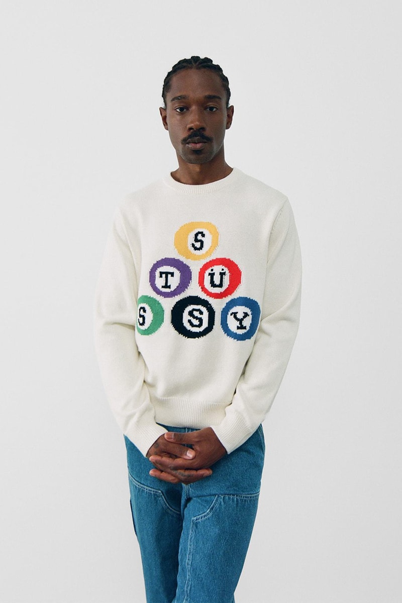 Stüssy Spring 2021 Collection Lookbook Release Information Drop Date Nike Air Huarache LE S21 Liam MacRae Cozy Sherpa Outerwear Hawaiian Prints Shirts T-Shirts Sweaters 8 Ball Print Knit Trousers Jackets Coats