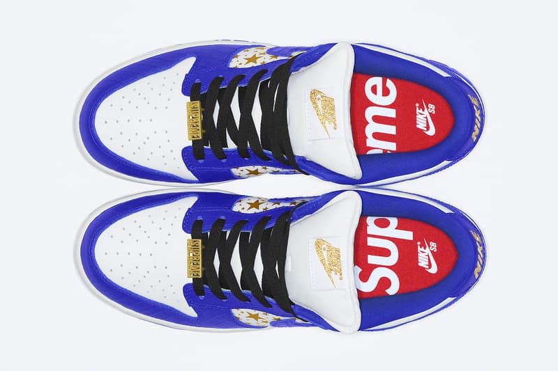 Supreme Nike SB Dunk Low SS21 Collab Official Look Release Info DH3228-100-101-102-103 White Metallic Gold Buy Price