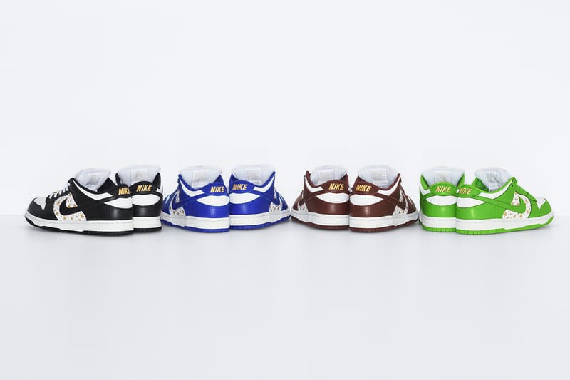 Supreme Nike SB Dunk Low SS21 Collab Official Look Release Info DH3228-100-101-102-103 White Metallic Gold Buy Price