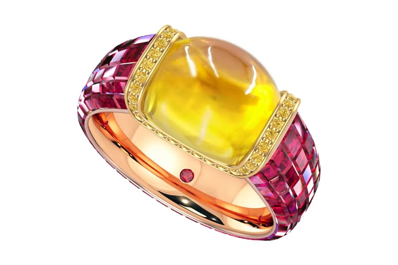 Taylor & Hart Haribo Inspired Cabochon Diamond Ruby Ring rubies invisible set sapphire rings accessories diamonds fancy yellow london jewelry