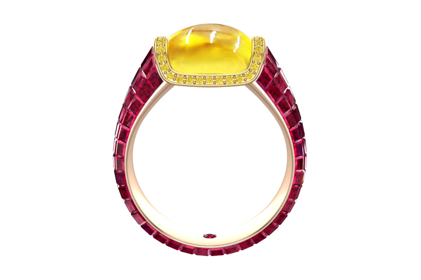 Taylor & Hart Haribo Inspired Cabochon Diamond Ruby Ring rubies invisible set sapphire rings accessories diamonds fancy yellow london jewelry 