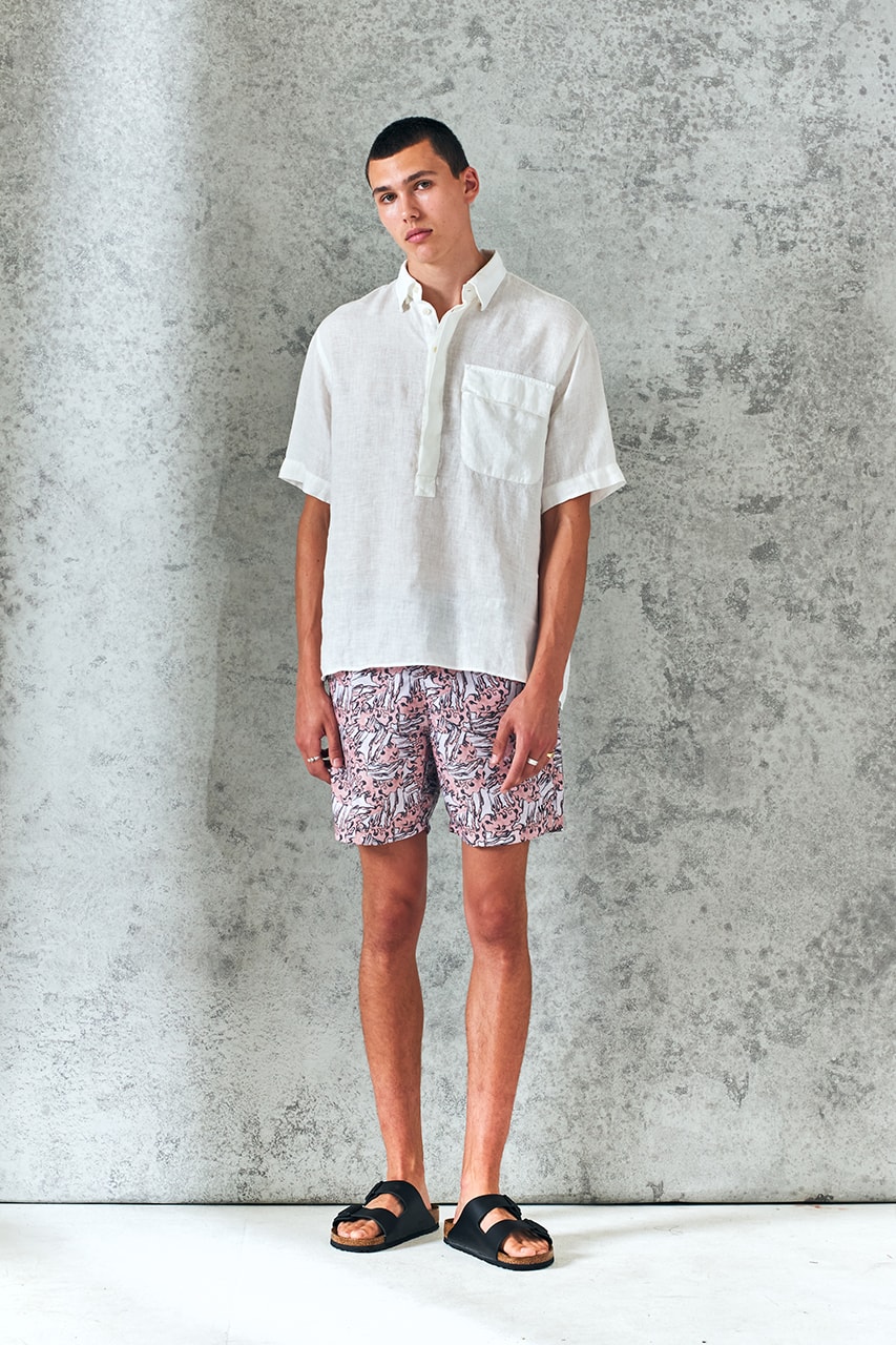 wax london spring summer 2021 sweden minimal london british summer italian relaxed Riviera swim shorts shirts button recycyled sustainable french mill france green energy  