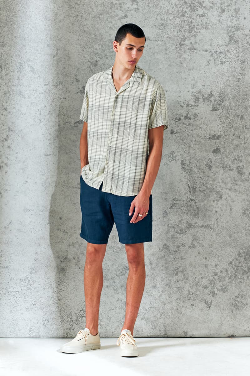 wax london spring summer 2021 sweden minimal london british summer italian relaxed Riviera swim shorts shirts button recycyled sustainable french mill france green energy  