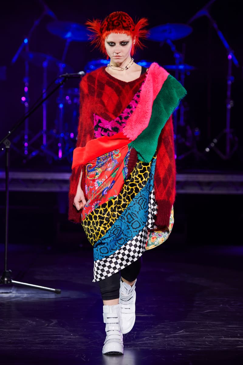 Junya Watanabe Fall/Winter 2021 Collection Runway show presentation fw21 womenswear versace scarf collaboration classic rock bands the who acdc aerosmith rolling stones sex pistols def leppard