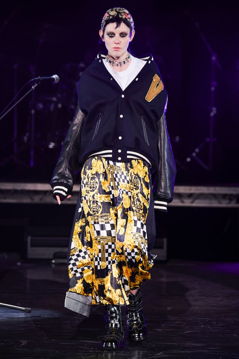 Junya Watanabe Fall/Winter 2021 Collection Runway show presentation fw21 womenswear versace scarf collaboration classic rock bands the who acdc aerosmith rolling stones sex pistols def leppard