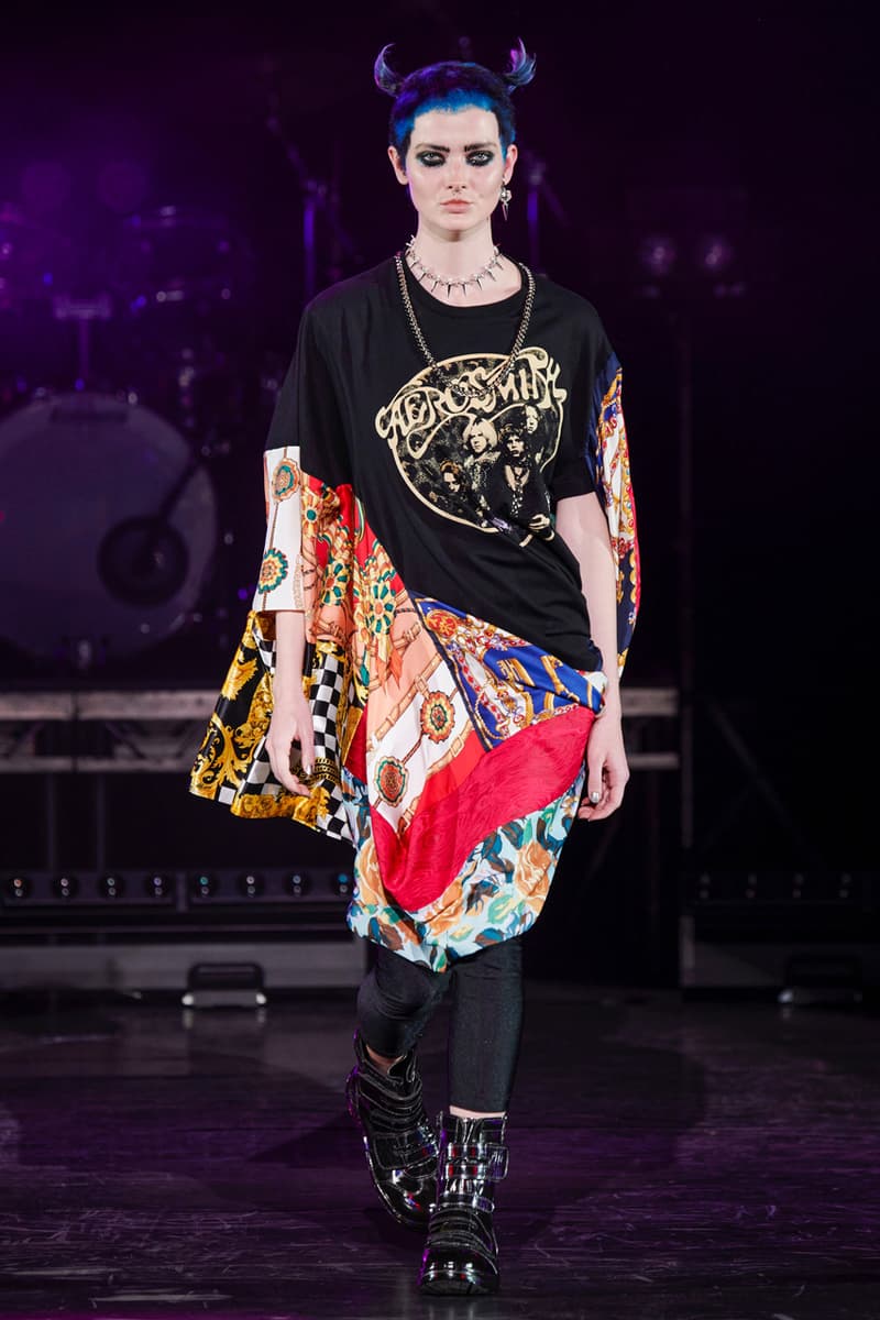 Junya Watanabe Fall/Winter 2021 Collection Runway show presentation fw21 womenswear versace scarf collaboration classic rock bands the who acdc aerosmith rolling stones sex pistols def leppard