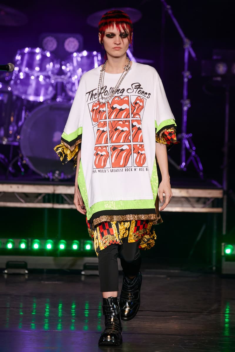 Junya Watanabe Fall/Winter 2021 Collection Runway show presentation fw21 womenswear versace scarf collaboration classic rock bands the who acdc aerosmith rolling stones sex pistols def leppard