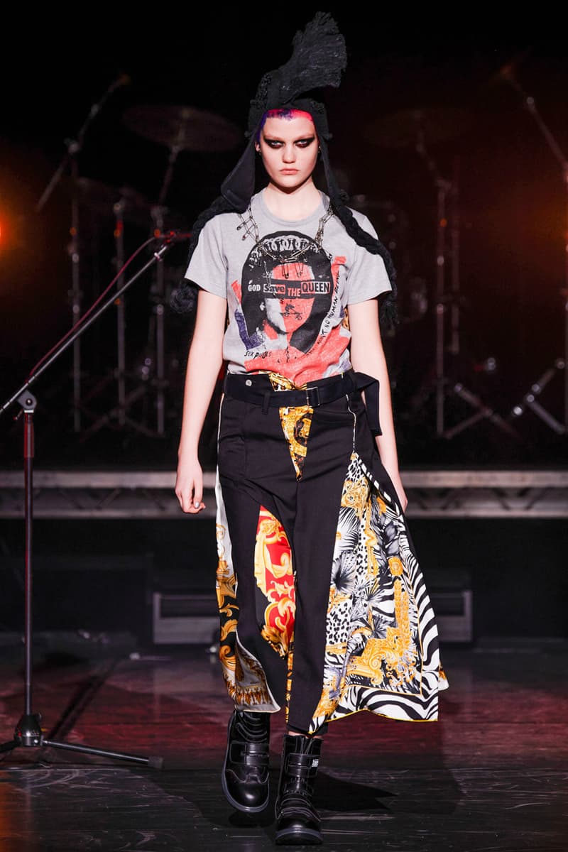 Junya Watanabe Fall/Winter 2021 Collection Runway show presentation fw21 womenswear versace scarf collaboration classic rock bands the who acdc aerosmith rolling stones sex pistols def leppard