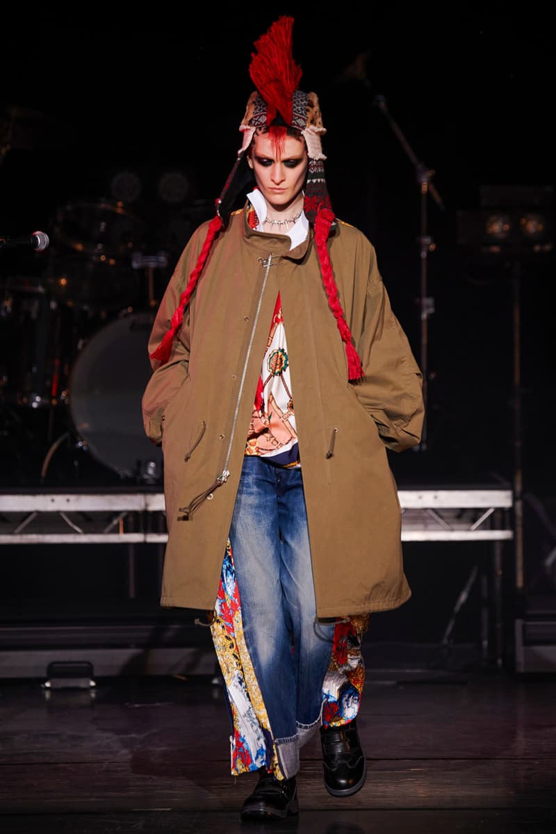 Junya Watanabe Fall/Winter 2021 Collection Runway show presentation fw21 womenswear versace scarf collaboration classic rock bands the who acdc aerosmith rolling stones sex pistols def leppard