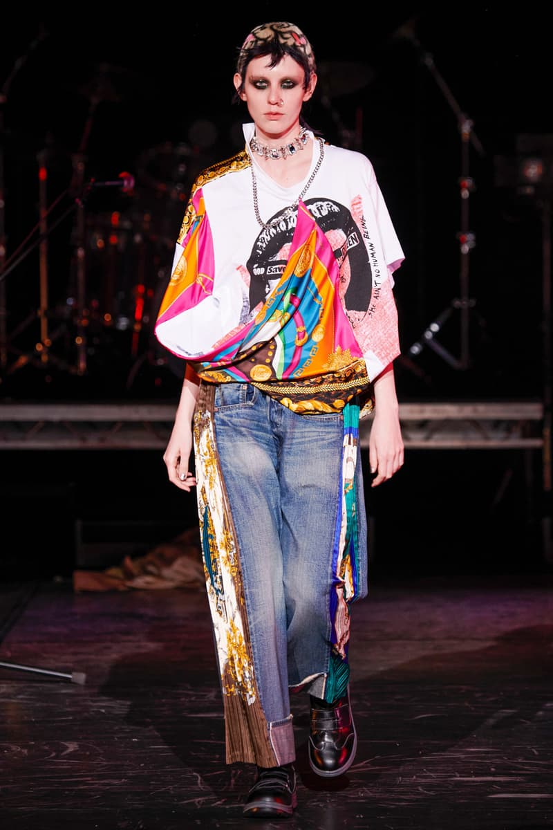 Junya Watanabe Fall/Winter 2021 Collection Runway show presentation fw21 womenswear versace scarf collaboration classic rock bands the who acdc aerosmith rolling stones sex pistols def leppard