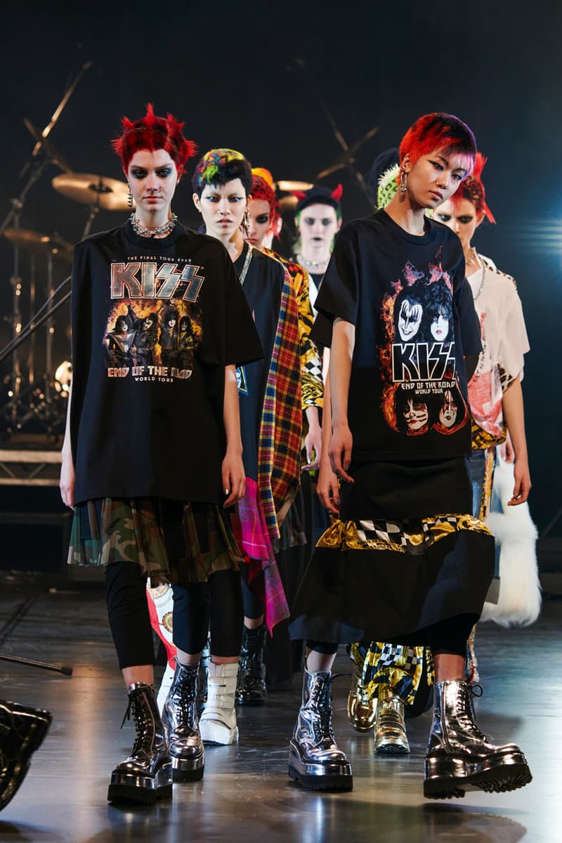 Junya Watanabe Fall/Winter 2021 Collection Runway show presentation fw21 womenswear versace scarf collaboration classic rock bands the who acdc aerosmith rolling stones sex pistols def leppard