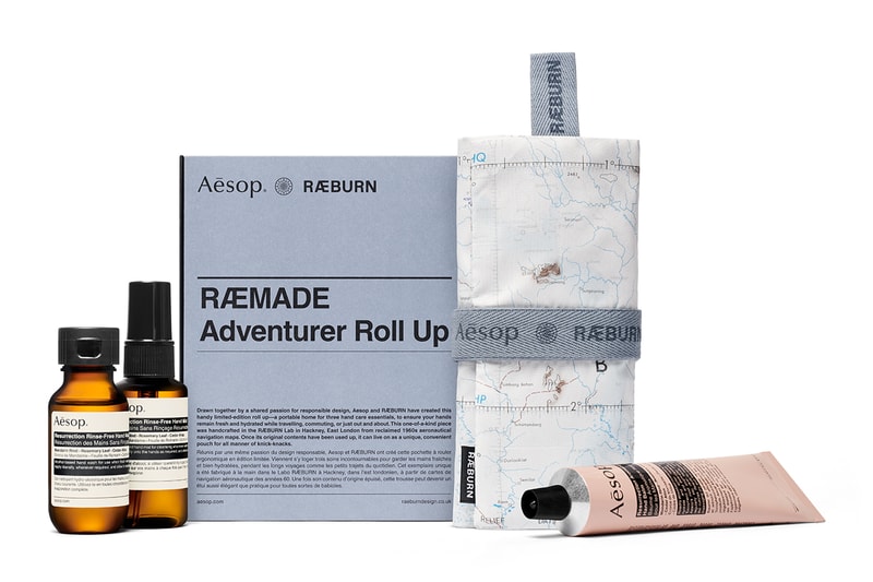 Aesop RÆBURN Travel Essentials Christopher Raeburn handcare skincare hygiene coronavirus commuting public rinse free mist pouch recycled upcycled sustainable functional fashion design product 