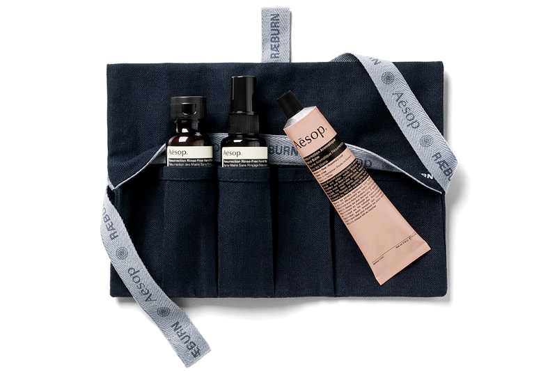 Aesop RÆBURN Travel Essentials Christopher Raeburn handcare skincare hygiene coronavirus commuting public rinse free mist pouch recycled upcycled sustainable functional fashion design product 