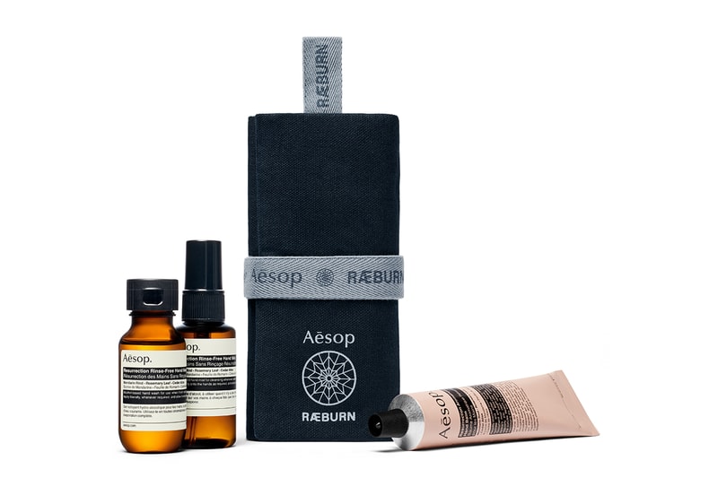 Aesop RÆBURN Travel Essentials Christopher Raeburn handcare skincare hygiene coronavirus commuting public rinse free mist pouch recycled upcycled sustainable functional fashion design product 