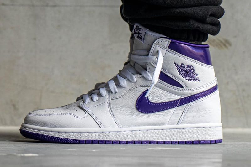 air jordan 1 retro high og court purple on feet