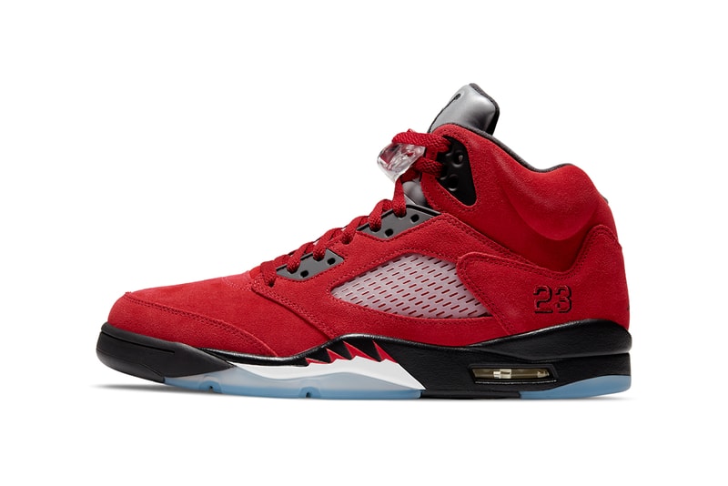air michael jordan brand 5 raging bull toro bravo varsity red black white suede DD0587 600 2021 official release date info photos price store list buying guide