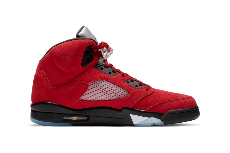 air michael jordan brand 5 raging bull toro bravo varsity red black white suede DD0587 600 2021 official release date info photos price store list buying guide