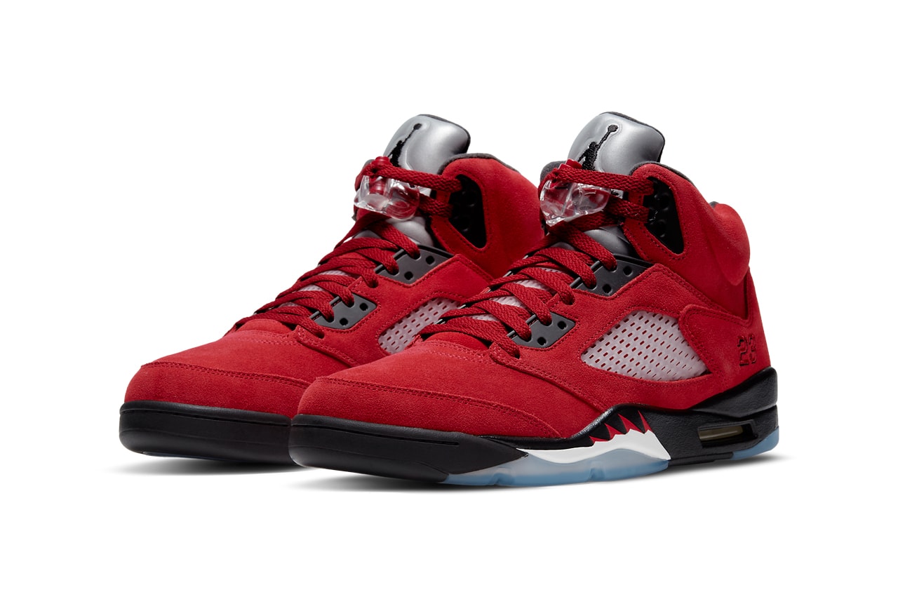 air michael jordan brand 5 raging bull toro bravo varsity red black white suede DD0587 600 2021 official release date info photos price store list buying guide